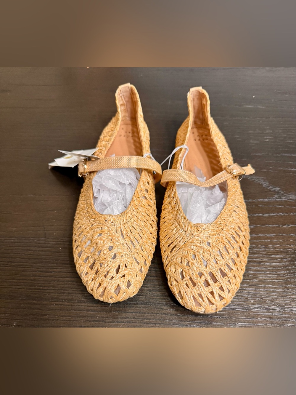 A New Day Woven Raffia Mary Jane Ballet Flats Tan Size 11 NWT